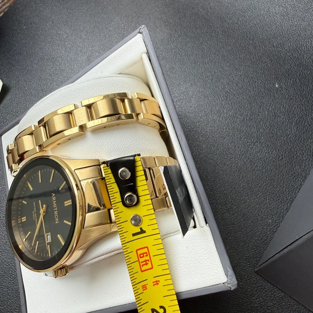 MSRP $105 Armitron 20/5374GP Men's Gold Tone Watch and Bracelet Set New Battery